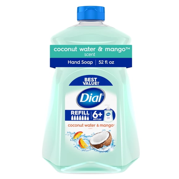 Dial Clean + Gentle Liquid Hand Soap Refill, Coconut Water & Mango Gentle Hand Soap, 52 oz