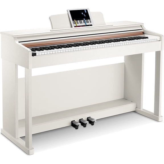 Donner DDP-100 88-Key Weighted Action Digital Piano for Beginner Bundle with Piano Keyboard Stand, Power Adapter, Triple Pedals, MP3 Function, USB-MIDI, 2 Headphone Jacks, White, Melodics Lessons