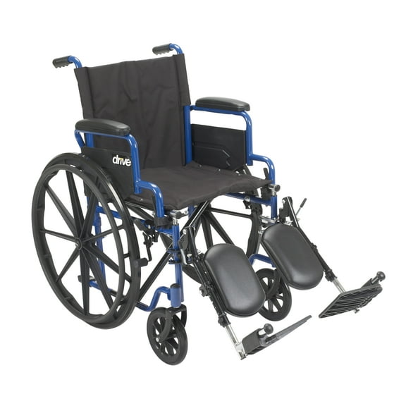 Drive Medical Blue Streak Wheelchair with Flip Back Desk Arms and Elevating Leg Rests, 20" Seat, Steel Frame