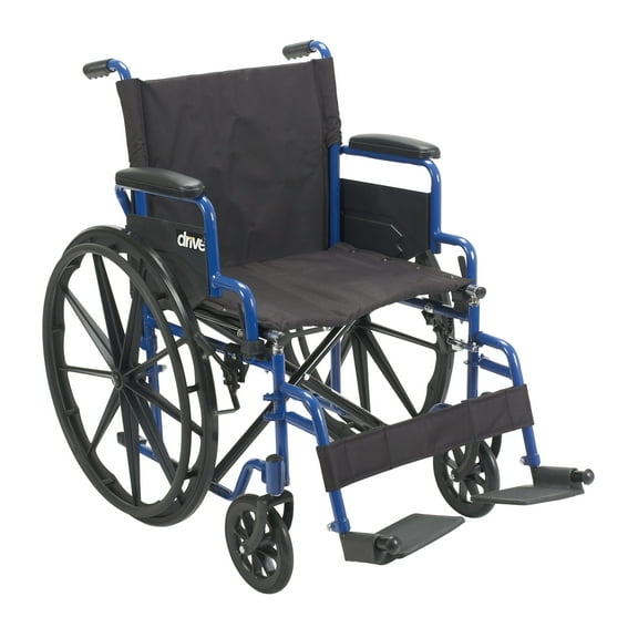Drive Medical Blue Streak Manual Wheelchair with Flip-Back Desk Arms and Swing-Away Footrests, Steel Frame, 20 inch Seat