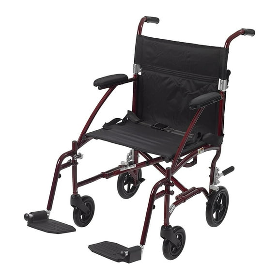 Drive Medical Fly Lite Aluminum 19 In Wide Seat Transport Wheelchair, Red