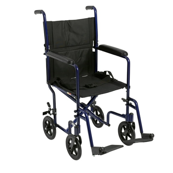 Drive Medical Lightweight Transport Wheelchair, 19" Seat, Blue