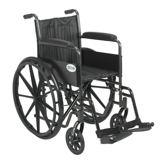 Drive Medical Silver Sport 2 Wheelchair, Non Removable Fixed Arms, Swing away Footrests, 18" Seat
