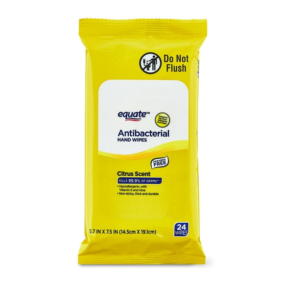 Equate Antibacterial Hand Wipes, Citrus Scent, 24 Wipes