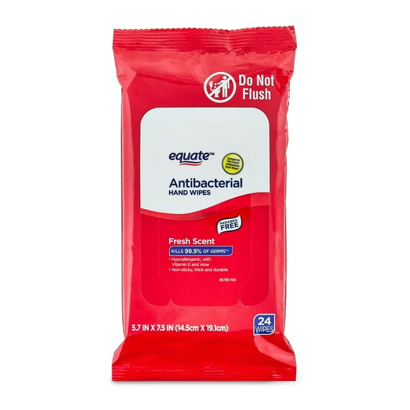 Equate Antibacterial Hand Wipes, Fresh Scent, 24 Wipes