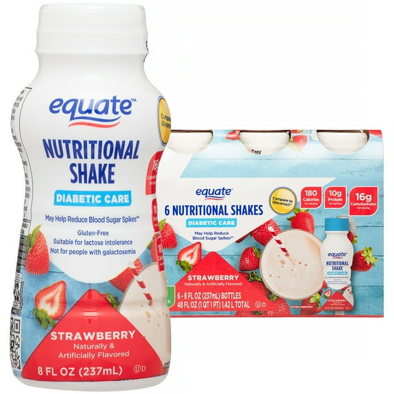 Equate Diabetic Care Nutritional Shakes, Strawberry, 8 fl oz, 6 Count Compare to Glucerna Strawberry