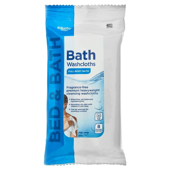 Equate Premium Heavyweight Bath Washcloths, Fragrance-Free, 8 Count – 8 x 8 Inches