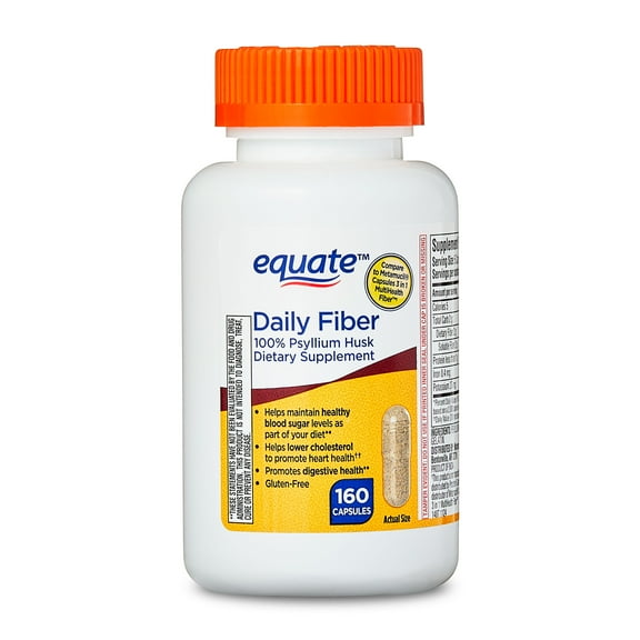 Equate Psyllium Husk Capsules, Compare to Metamucil Capsules 3 in 1 MultiHealth Fiber, Gluten-Free, 160 Count