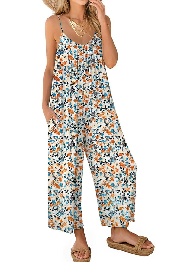 Jumpsuits for Women Casual Sleeveless Spaghetti Strap Rompers Boho Wide Leg Jumpsuits Overalls Dressy Trendy Outfits Clothes