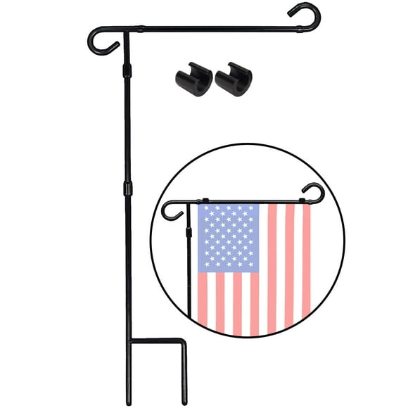 G128-(1pk) 36"x16" Mini Flag Pole Holder with 2 clips |Garden Stand Stakes Yard Outside, Black Iron