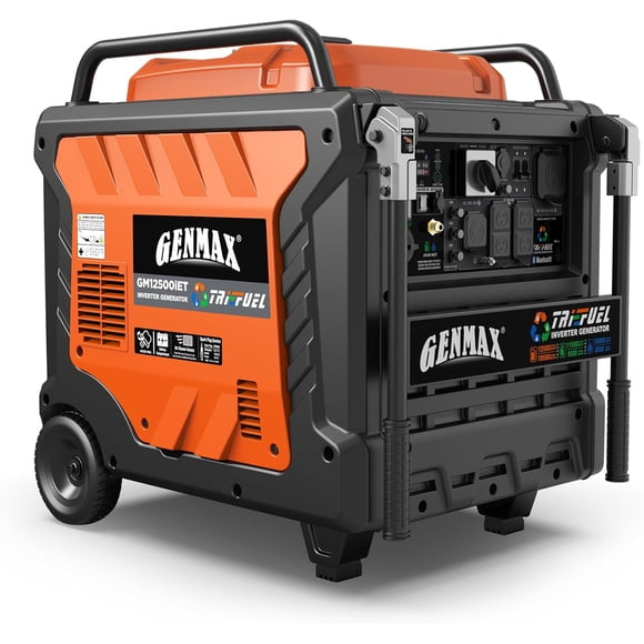 GENMAX 12500W Tri-Fuel Inverter Generator 2026 Model - Quiet Operation, Bluetooth & CO Shield, 50A Outlet, 2-Wire Auto Start - EPA Compliant, Ideal for Home Backup, RV, Camping