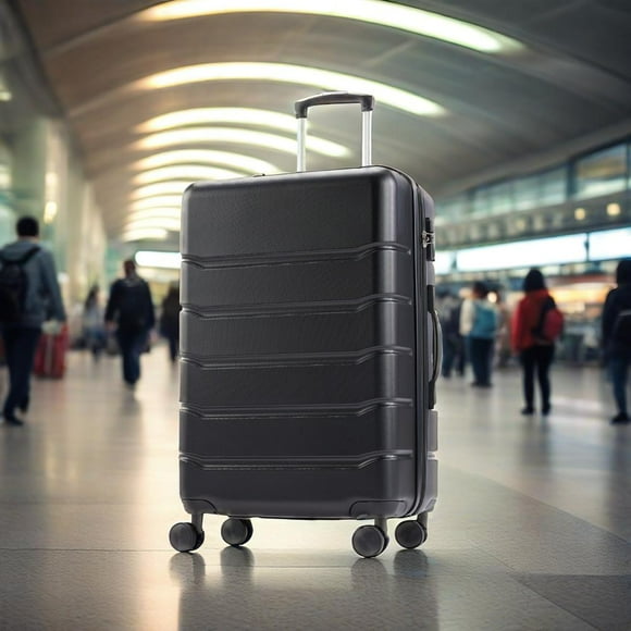 GIANNA 20 Inch Hardside Luggage, Expandable Rolling Luggage with TSA Lock and Spinner Wheels, Black