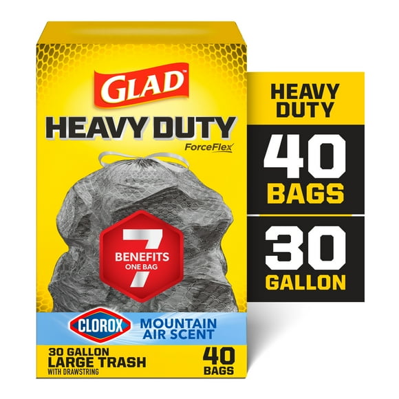 Glad ForceFlex Heavy Duty Trash Bags With Clorox, Mountain Air Scent, 30 Gallon, 40 Count