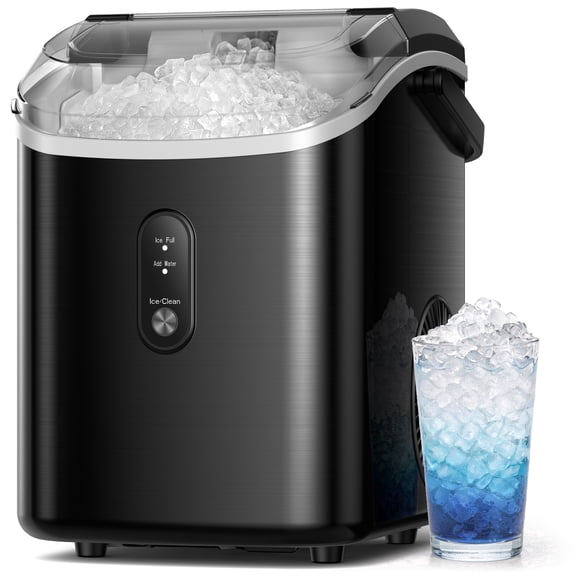 Goosiay Nugget Ice Maker Countertop, 33lbs Per Day Portable Pebble Ice Maker Machine with Handle, Crushed Soft Chewable Ice for Home, Bar, Dorm, Party, RV & Camping (Stainless Steel Black)