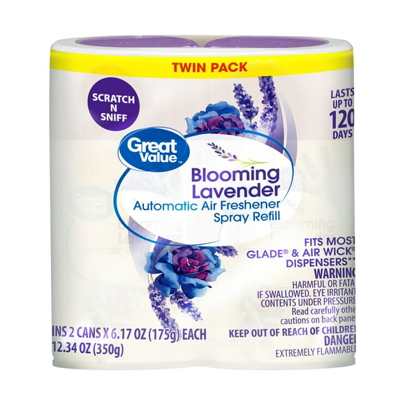 Great Value Automatic Air Freshener Spray Refill, Blooming Lavender, 2-6.17 oz, 2 pieces