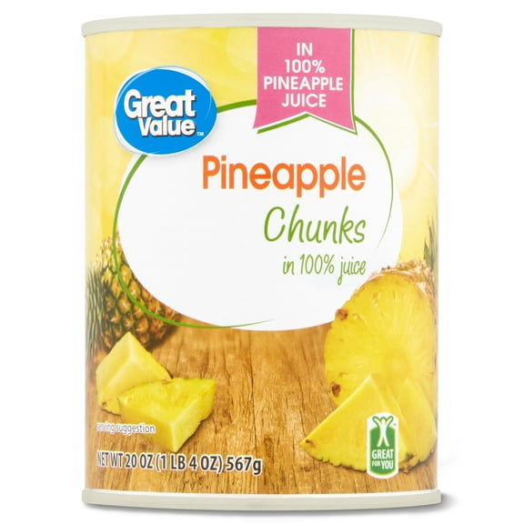 Great Value Canned Pineapple Chunks in Pineapple Juice, 20 oz
