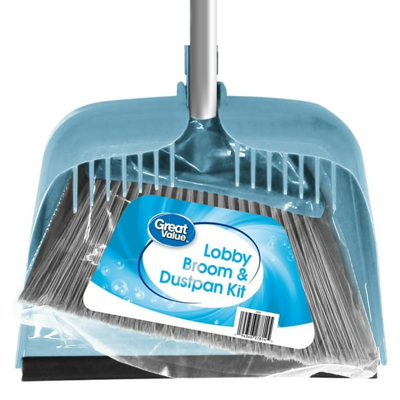 Great Value Lobby Broom and Dustpan Set, 2.75" x 11.81" x 41", Blue