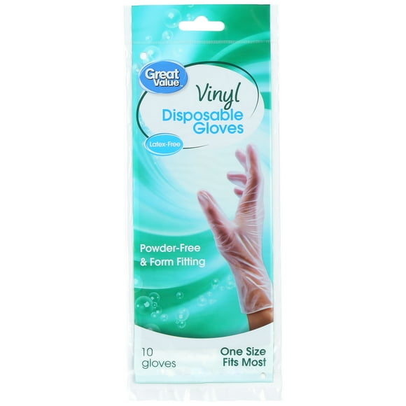 Great Value Vinyl Form Fitting Disposable Cleaning Gloves, Clear, 10 Count