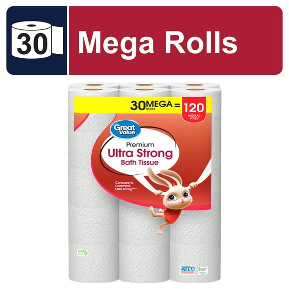 Great Value Ultra Strong 2-Ply Toilet Paper, 30 Mega Rolls, Compare to Charmin® Ultra Strong™