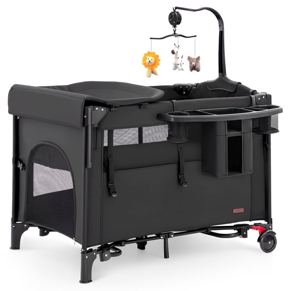 HARPPA 5 in 1 Portable Playard and Bassinet Bedside Sleeper for Newborn to Toddler, Unisex, Black