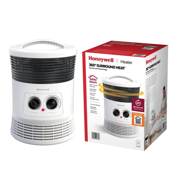 Honeywell 360 Surround Space Heater for Indoor Use, Small Electric Space Heater, White, HHF360W