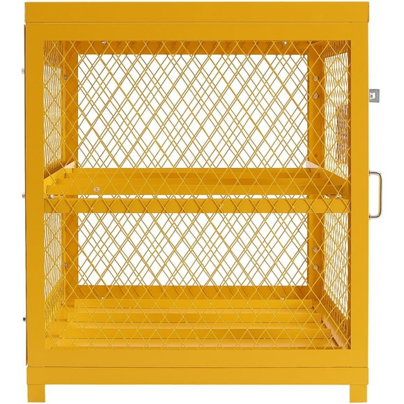 Yellow Powder-Coated Gas Cylinder Cabinet, Holds 4 Tanks up to 33 lbs Each, 31x30x35 Inch Horizontal Storage Cage for Propane, Freon, Oxygen, Nitrogen