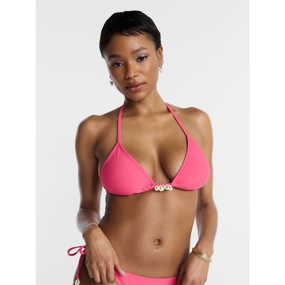 Hot Girl Summer by Megan Thee Stallion Women’s and Women's Plus Bubblegum Hottie Shell Triangle Bikini Top, Sizes XS-3X