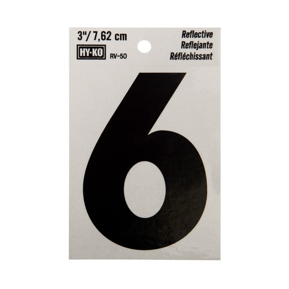 Hy-Ko 3 Inch Reflective Vinyl Number 6, Self-Adhesive, Weather-Resistant