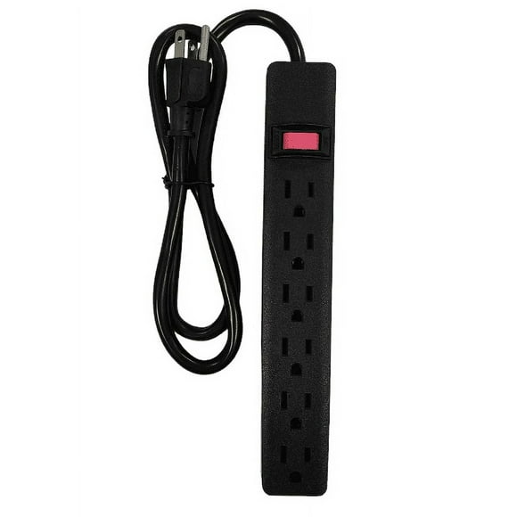 Hyper Tough 6-Outlet Indoor Power Strip, 2.5 ft Extension Cord, UL/ETL Certified, Black