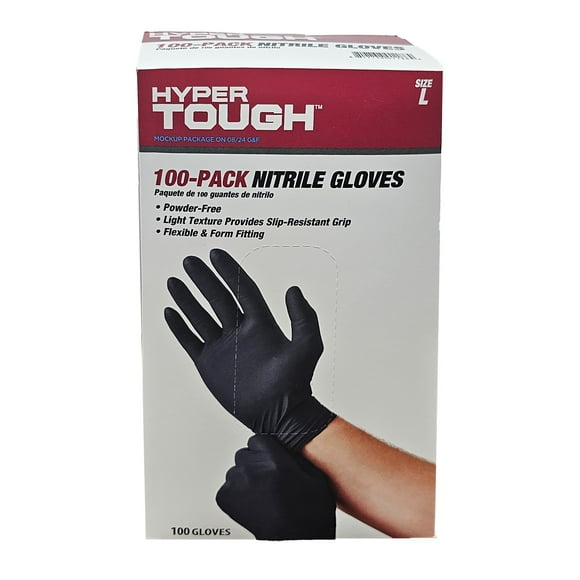 Hyper Tough Disposable Nitrile Gloves, 100 Count, Size Large, One Size Fits Most