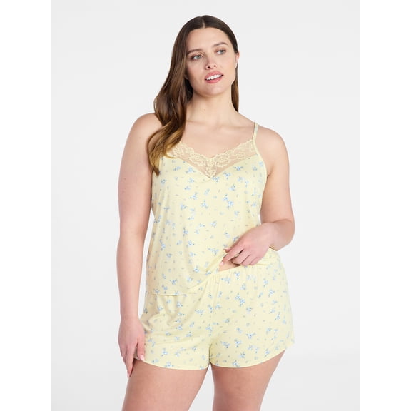 Joyspun Women’s Dreamy Soft Collection Lace Trim Knit Cami and Shorts Set, Sizes XS-3X