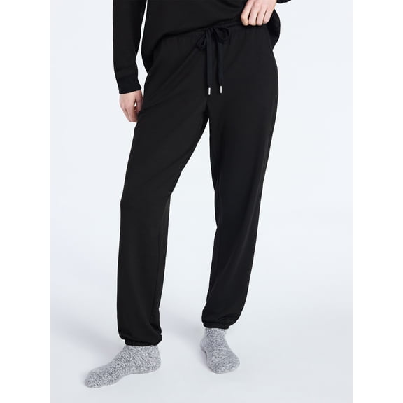 Joyspun Women's French Terry Knit Jogger Lounge Sleep Pants, 29” Inseam, Sizes XS-3X