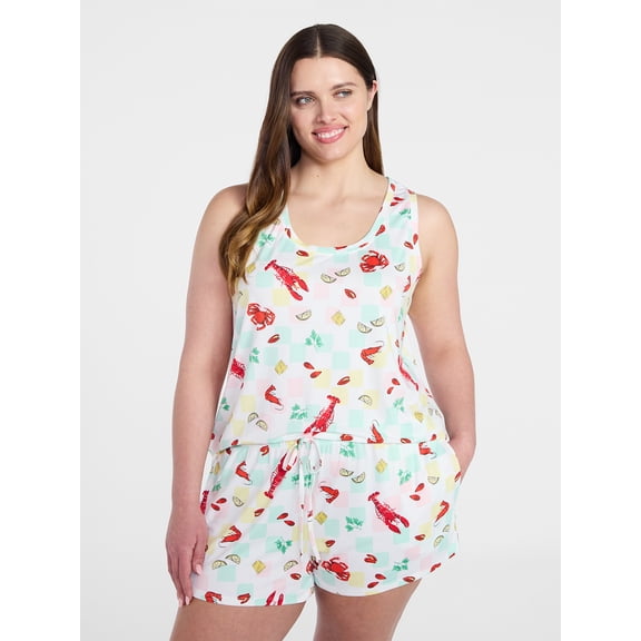 Joyspun Women's Tank Top and Shorts Pajama Set, 2-Piece, Sizes XS-3X