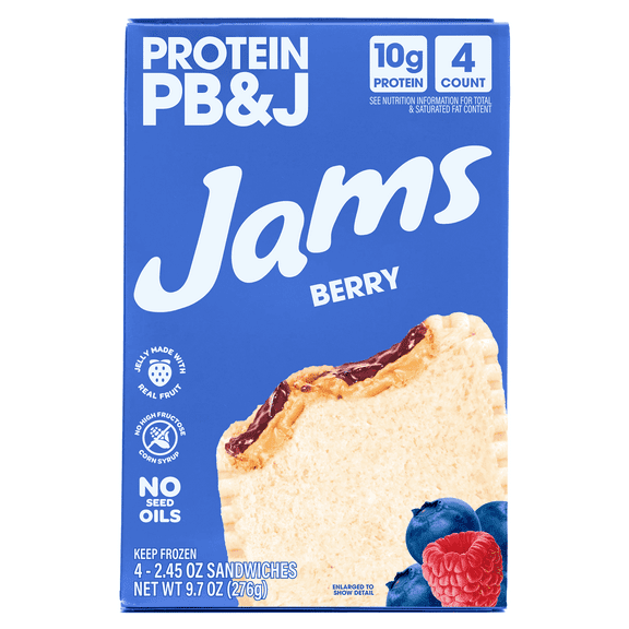 Jams Berry Protein PB&J Frozen Sandwiches, 10g Protein, 4 Count, 9.7 Oz