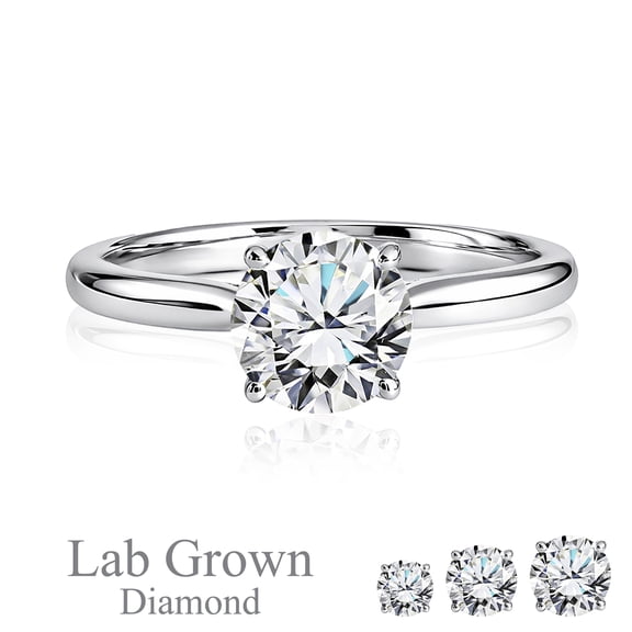 JeenMata Lab Grown Diamond 0.50 Carat Round Cut Solitaire Engagement Ring in 18K White Gold Plating for Women