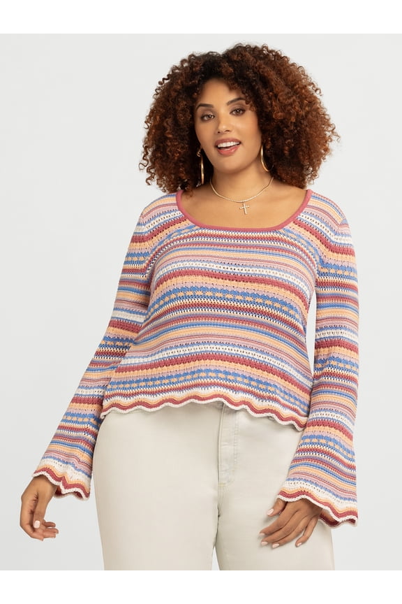 Women's Lilianna Cotton Pointelle Sweater with Long Sleeves, Lightweight, Sizes XS-X4