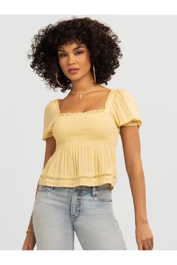 Women's and Women's Plus Waverly Cotton Smocked Blouse, Sizes XS-4X