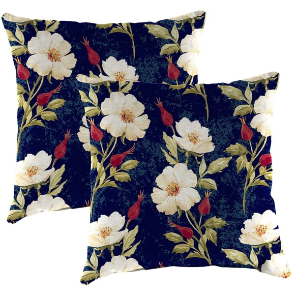 Jordan Manufacturing 16" x 16" Rose Garden Navy Floral Square Outdoor Throw Pillow (2 Pack)