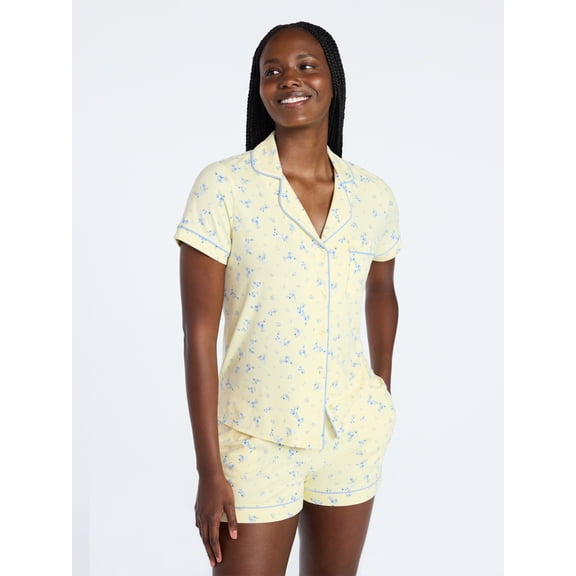 Joyspun Women's Dreamy Soft Collection Notch Collar Top and Shorts Pajama Set, 2-Piece, Sizes XS-3X