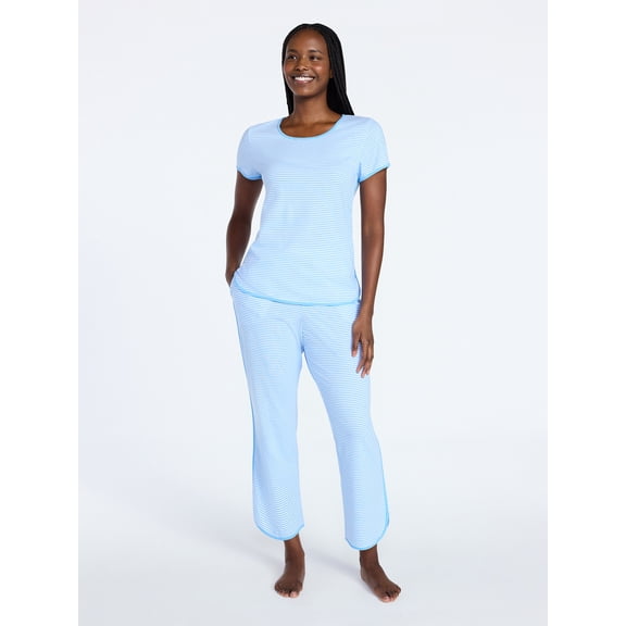 Joyspun Women's Lightweight Short Sleeve Sleep Tee and Pants Set, 2-Piece, Sizes XS-3X