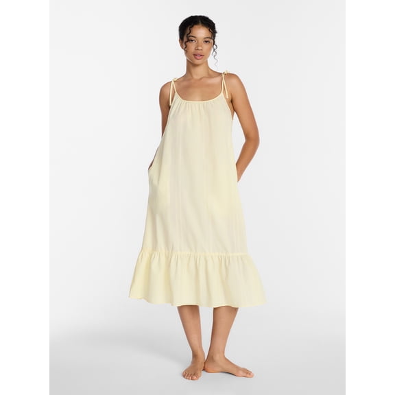 Joyspun Women's Seersucker Midi Sleep Gown with Shoulder Tie, Sizes XS to 3X