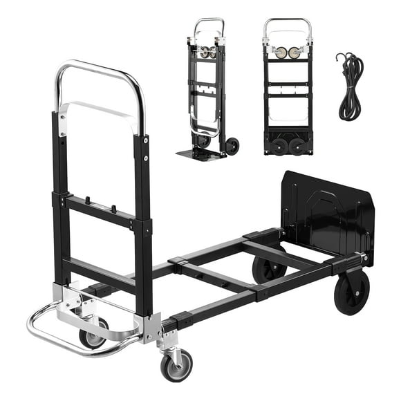 KFFKFF 2-in-1 Convertible Folding Hand Truck, 500 lbs Capacity in 4-Wheel Mode, Adjustable Handle Dolly with Wheels, Portable Cart for Home, Office, and Warehouse Transport