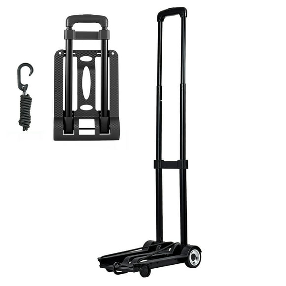 KFFKFF Folding Hand Truck, 110 lbs Load Capacity, Compact Luggage Cart with 2 Wheels & Elastic Rope, Versatile Utility Dolly for Travel, Furniture, Office, and Moving Tasks, Black
