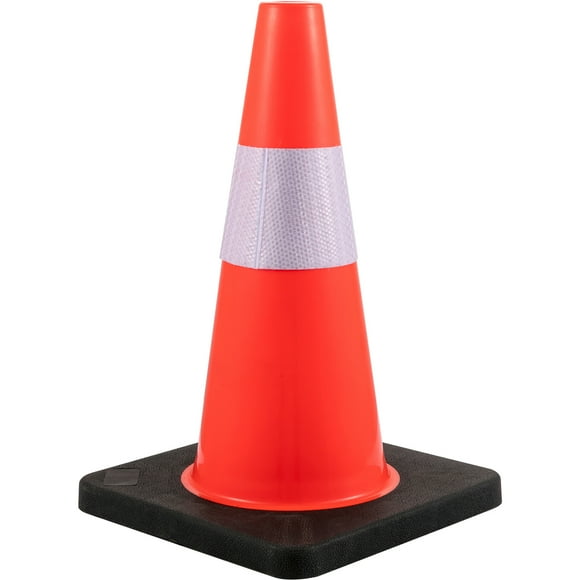 KFFKFF Safety Columns, 18 in/45 cm Height, Pack of 5 PVC Orange Warning Cones with Reflective Collar and Sturdy Black Base, Ideal for Traffic Control, Driveway, Street Parking and School Improvement