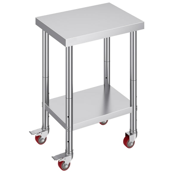 KFFKFF Stainless Steel Work Table 24 x 18 x 34 Inch, 700 LBS Capacity with Wheels, Adjustable Heights, Durable Food Prep Table for Commercial Kitchens and Restaurants, Silver