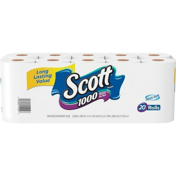 Kimberly-Clark Scott 1000 Sheets Per Roll Toilet Paper, Bath Tissue, 20 Rolls