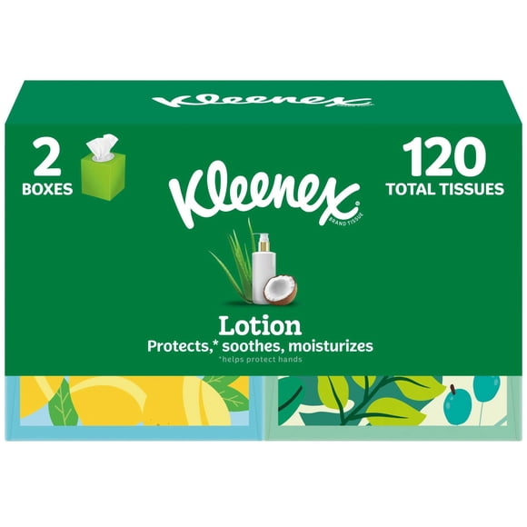 Kleenex Lotion Facial Tissues with Coconut Oil, 2 Cube Boxes, 60 Tissues per Box, 3-Ply