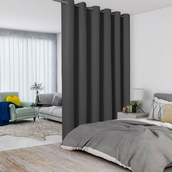 LUSHVIDA Room Divider Curtains Total Privacy Wall Room Divider Screens Wide Blackout Curtain for Living Room Bedroom Patio Sliding Door, 1 Panel, Dark Grey, 8.3ft Wide x 7ft Tall