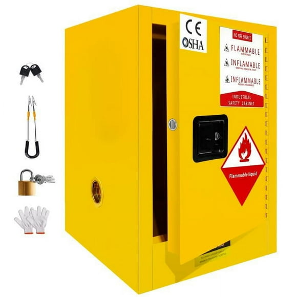 Lanfys 4 Gallon Safety Cabinet for Flammable Liquids， Fireproof Cabinets in Yellow for The Protection of Industrial Instruments , Storage Cabinets with Lock,Yellow