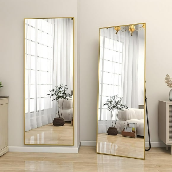 Lumora 64"x21.2" Full Length Floor Mirror Rectangular Freestanding Leaning Wall-Mounted Mirror, Gold